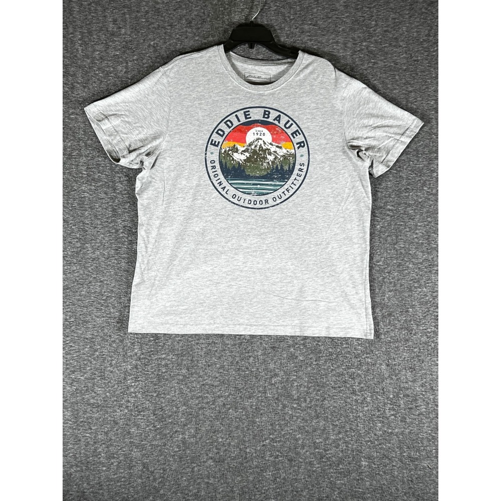 Eddie Bauer Mens Graphic Tee XL Gray Mountain Outdoor‎ Outfitters Short Sleeve